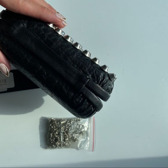 Nordstrom Black Leather Handheld Structured Gunmetal Clutch Bag - Picture 5 of 5